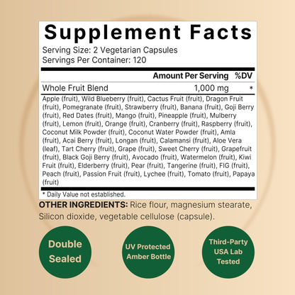 Fruit and Veggies Supplement – 480 Total Vegetarian Capsules | Balance of Natural 40 Whole Fruits & Veggies Blend | Fresh Superfood Formula with Vitamins and Minerals – Non-GMO - dailyvitalstore