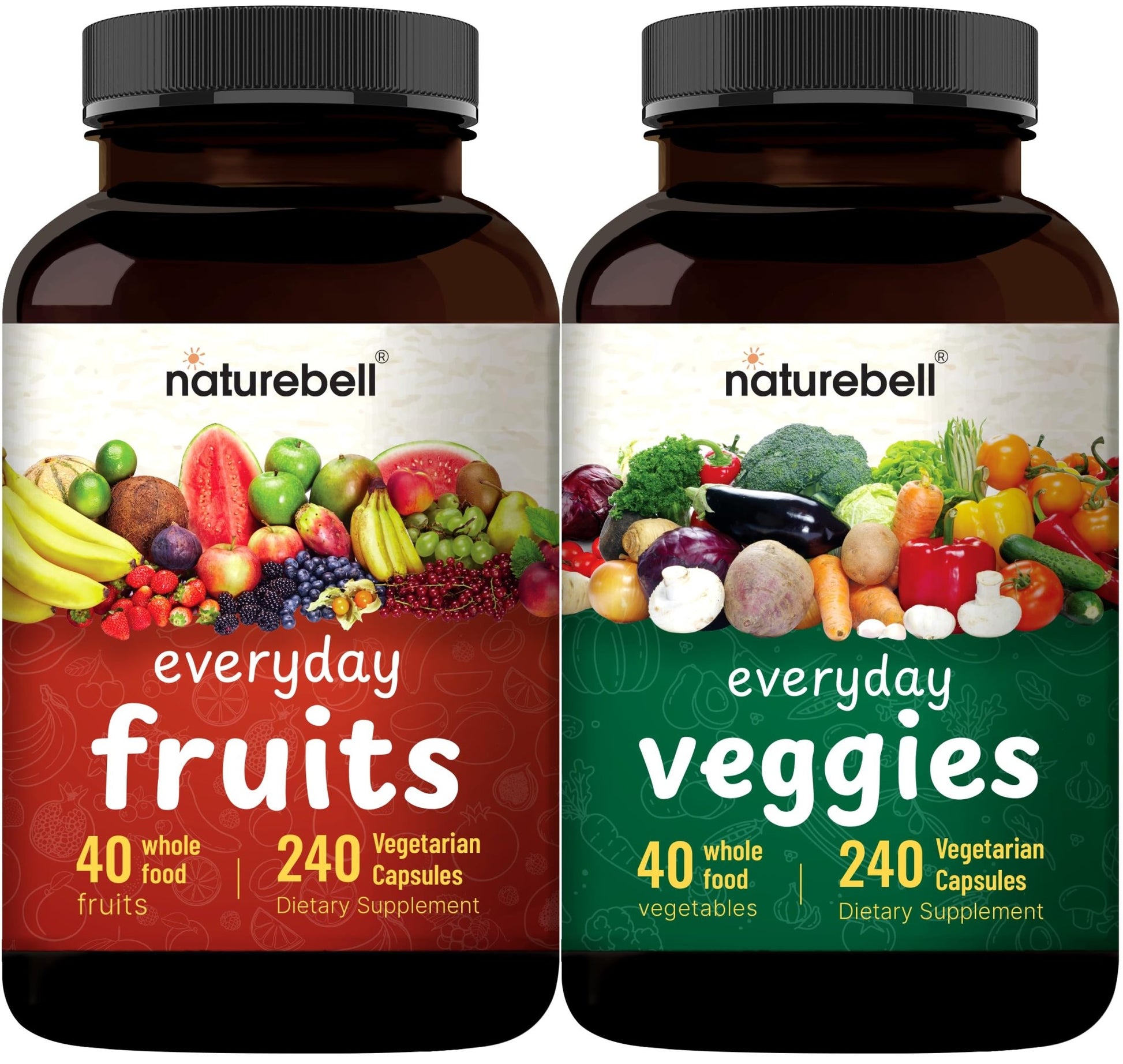 Fruit and Veggies Supplement – 480 Total Vegetarian Capsules | Balance of Natural 40 Whole Fruits & Veggies Blend | Fresh Superfood Formula with Vitamins and Minerals – Non-GMO - dailyvitalstore