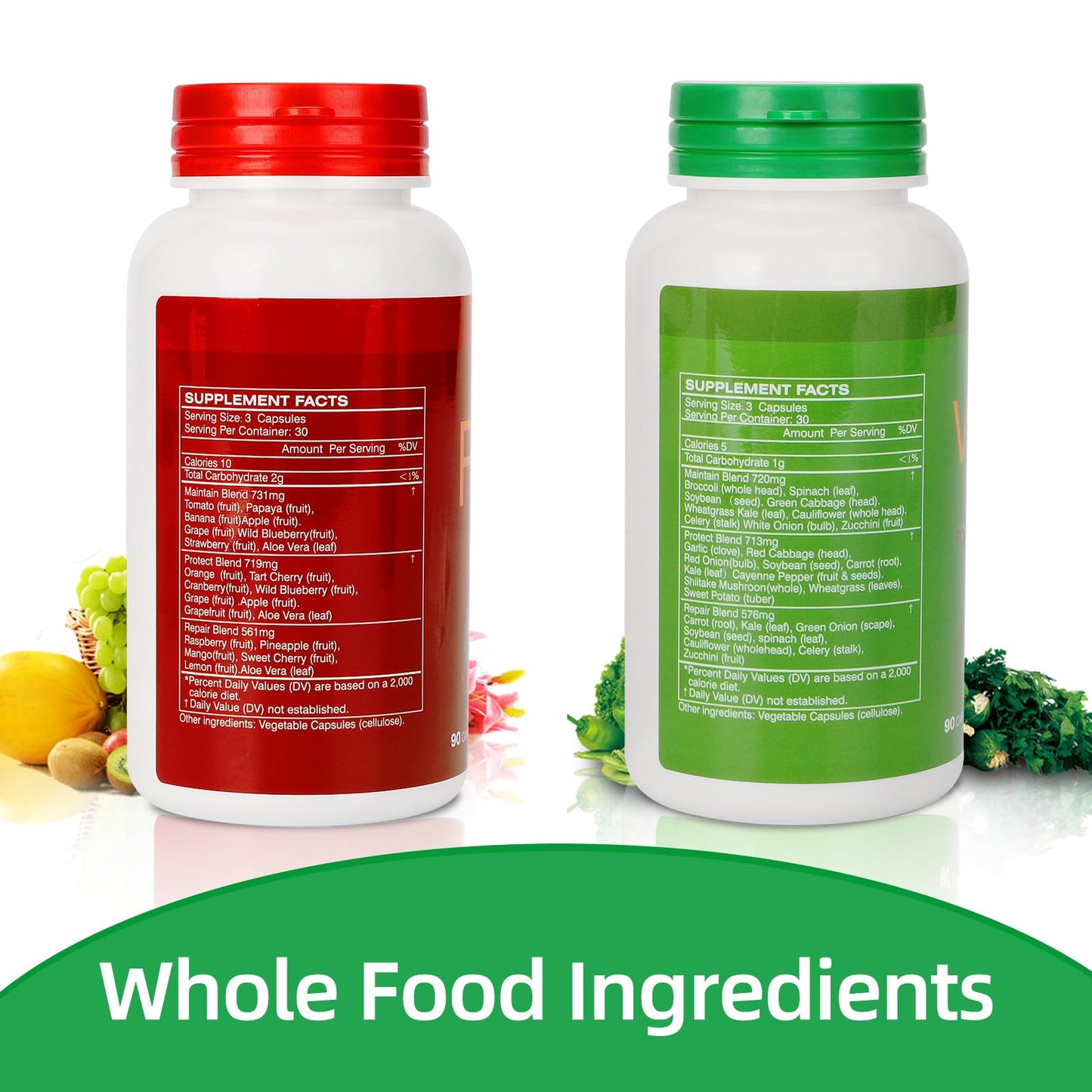 Fruit and Veggies Supplement Ingredients Natural – 2 Bottles 180 Total Vegetarian Capsules | Balance of Natural 16+18 Whole Fruits & Veggies Blend | Fresh Superfood Formula with Vitamins and Minerals - dailyvitalstore