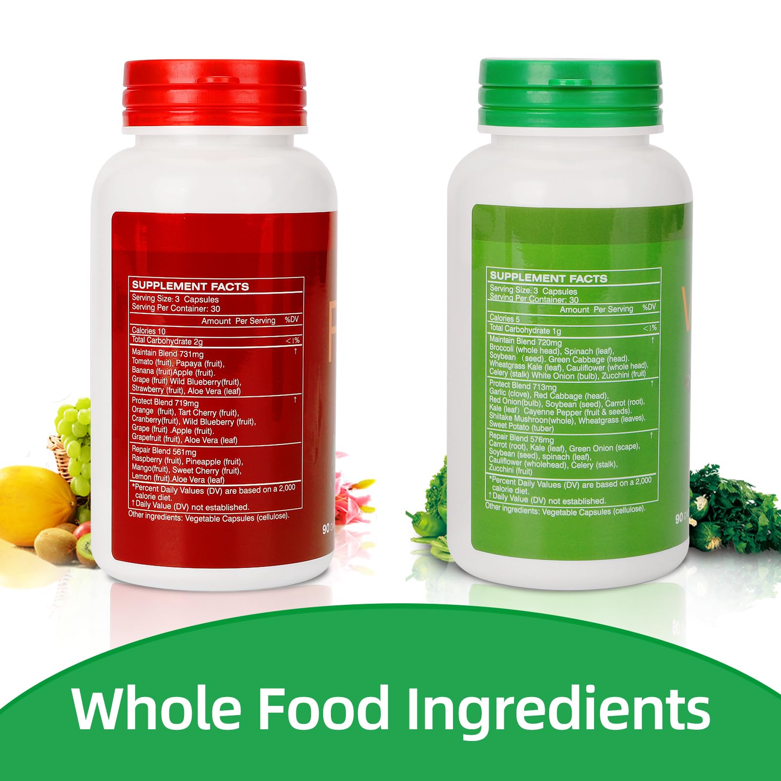 Fruit and Veggies Supplement Ingredients Natural – 2 Bottles 180 Total Vegetarian Capsules | Balance of Natural 16+18 Whole Fruits & Veggies Blend | Fresh Superfood Formula with Vitamins and Minerals - dailyvitalstore
