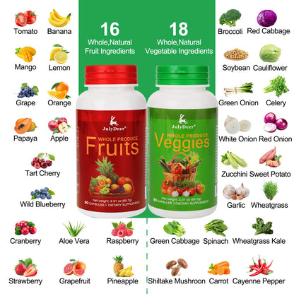 Fruit and Veggies Supplement Ingredients Natural – 2 Bottles 180 Total Vegetarian Capsules | Balance of Natural 16+18 Whole Fruits & Veggies Blend | Fresh Superfood Formula with Vitamins and Minerals - dailyvitalstore