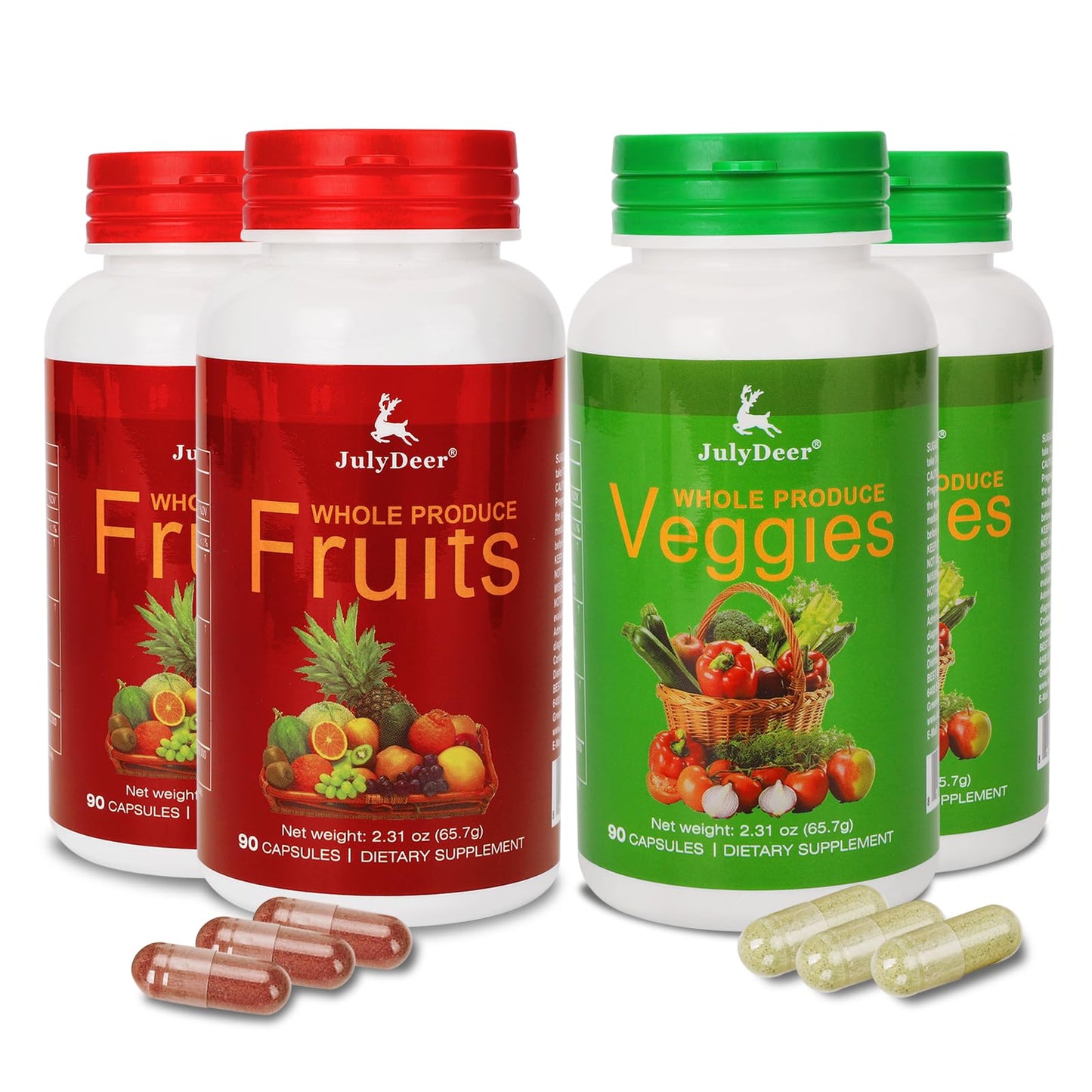 Fruit and Veggies Supplement Ingredients Natural – 4 Bottles 360 Total Vegetarian Capsules | Balance of Natural 16+18 Whole Fruits & Veggies Blend | Fresh Superfood Formula with Vitamins and Minerals - dailyvitalstore