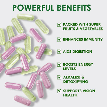 Fruit & Veggies Capsules | Daily Fruit & Vegetable Blend | 2 Bottles – 180 Vegetarian Capsules | Plant-Based Superfood Formula | Non-GMO, Gluten Free - dailyvitalstore