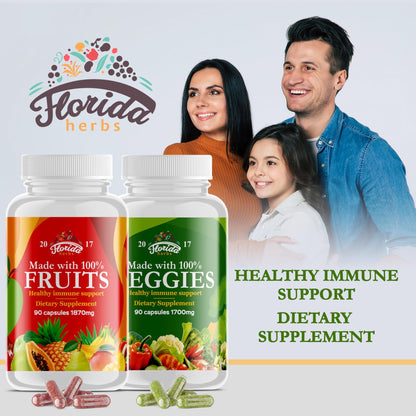 Fruits and Vegetables Supplement - 90 Fruit and 90 Veggie Capsules - Nature Vitamins, Balance of Fruits and Veggies Supports Energy Balance, Soy Free, Vegan Capsules - 90 Count (Pack of 2) - dailyvitalstore