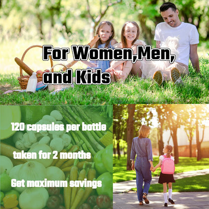 Fruits and Veggies Supplement, 36 Fruits & Vegetables with 24 Essential Vitamins, Minerals & Trace Elements,High in Fiber for Digestion & Constipation Relief,Daily Nutritional Support,120 Capsules - dailyvitalstore