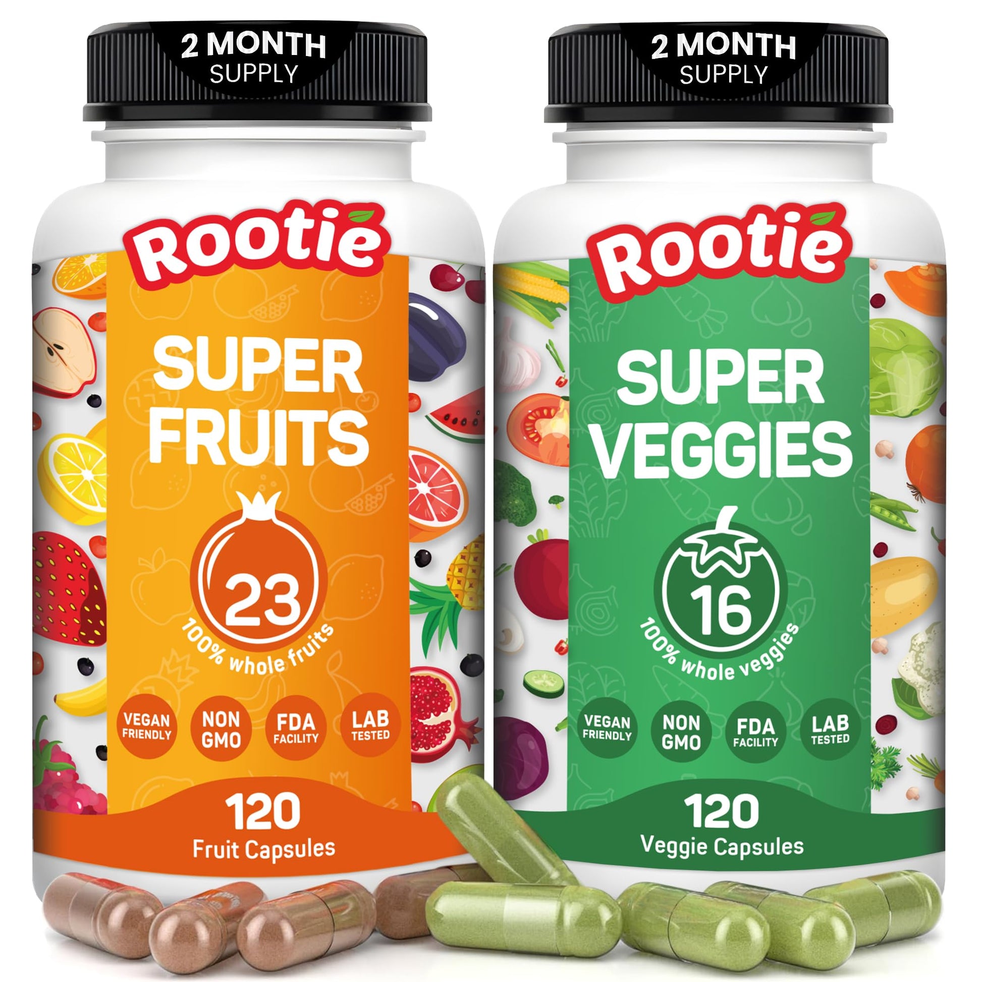 Fruits and Veggies Supplement (60 Day Supply) Powerfull Blend of 39 Whole Fruits and Veggies, Fills Nutritional Gaps, Get Energy, Well-being. USA Made Non-GMO/Vegan/Gluten Free. Packaging May Vary - dailyvitalstore