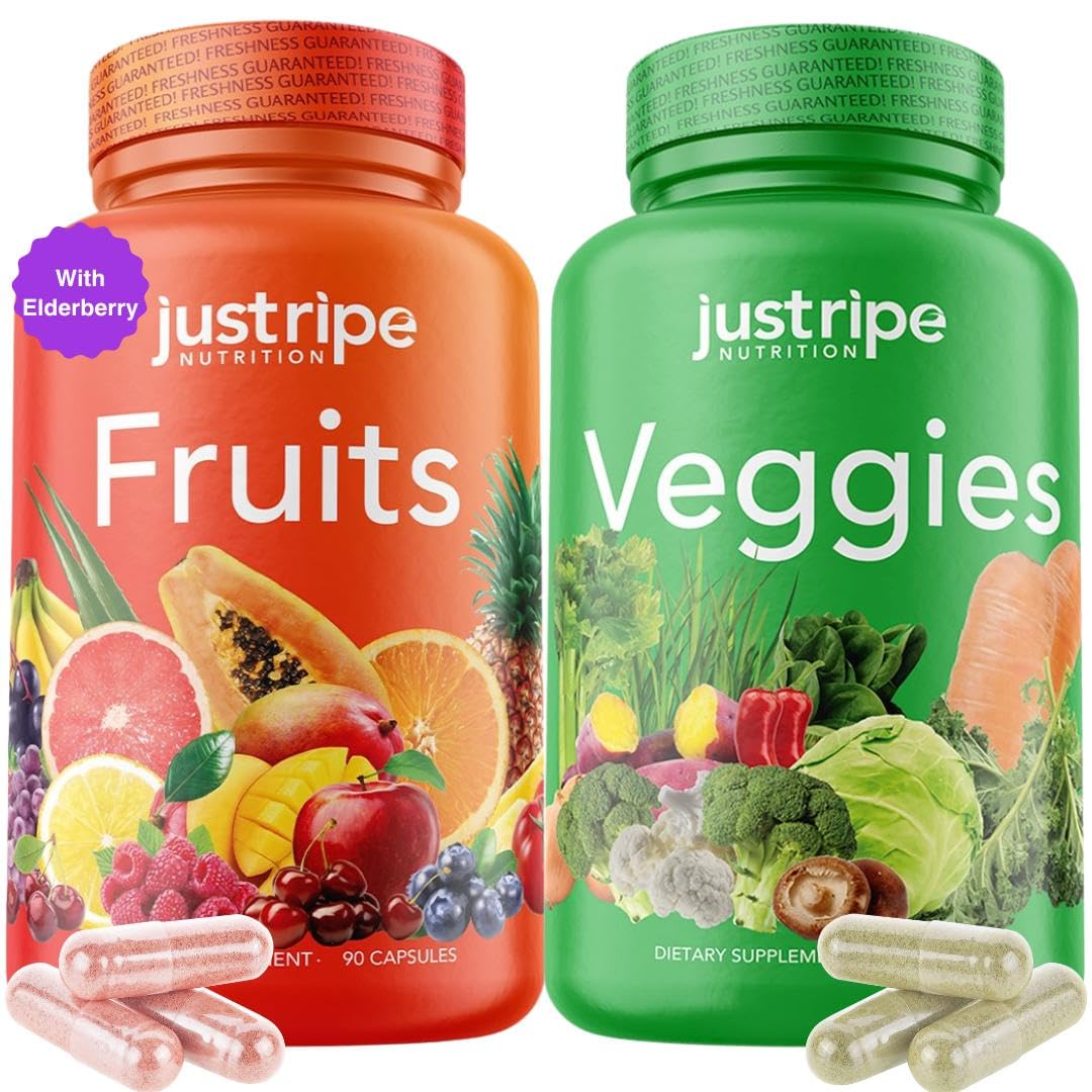 Fruits and Veggies Supplement - 90 Fruit and 90 Vegetable Capsules - 100% Whole Natural Superfood - Filled with Super Greens Vitamins and Minerals - Supports Balance Energy Levels (1 Pack) - dailyvitalstore