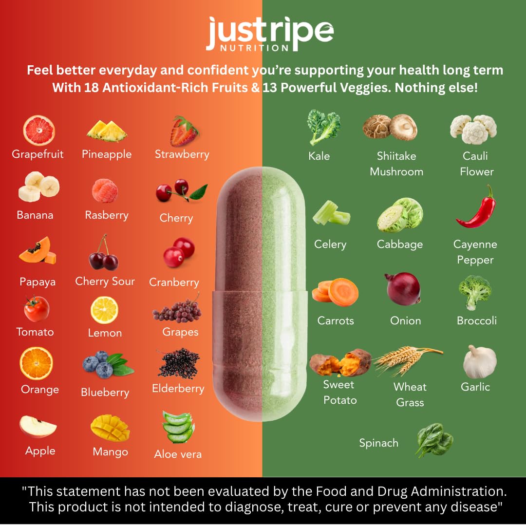 Fruits and Veggies Supplement - 90 Fruit and 90 Vegetable Capsules - 100% Whole Natural Superfood - Filled with Super Greens Vitamins and Minerals - Supports Balance Energy Levels (1 Pack) - dailyvitalstore