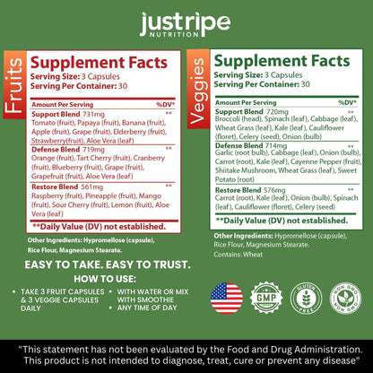 Fruits and Veggies Supplement - 90 Fruit and 90 Vegetable Capsules - 100% Whole Natural Superfood - Filled with Super Greens Vitamins and Minerals - Supports Balance Energy Levels (1 Pack) - dailyvitalstore