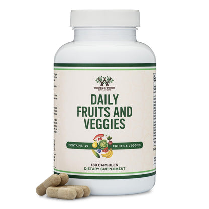 Fruits and Veggies Supplement (Daily Blend of 49 Different Fruits and Vegetables, 23 Veggies and 29 Fruits) 1,500mg Servings, 180 Capsules (No Fillers, Vegan Safe, Non-GMO) by Double Wood - dailyvitalstore
