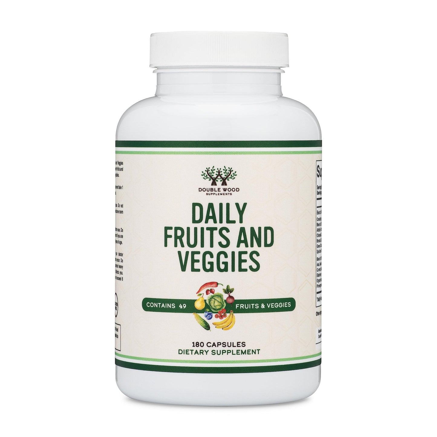 Fruits and Veggies Supplement (Daily Blend of 49 Different Fruits and Vegetables, 23 Veggies and 29 Fruits) 1,500mg Servings, 180 Capsules (No Fillers, Vegan Safe, Non-GMO) by Double Wood - dailyvitalstore