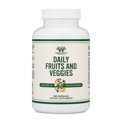 Fruits and Veggies Supplement (Daily Blend of 49 Different Fruits and Vegetables, 23 Veggies and 29 Fruits) 1,500mg Servings, 180 Capsules (No Fillers, Vegan Safe, Non-GMO) by Double Wood - dailyvitalstore
