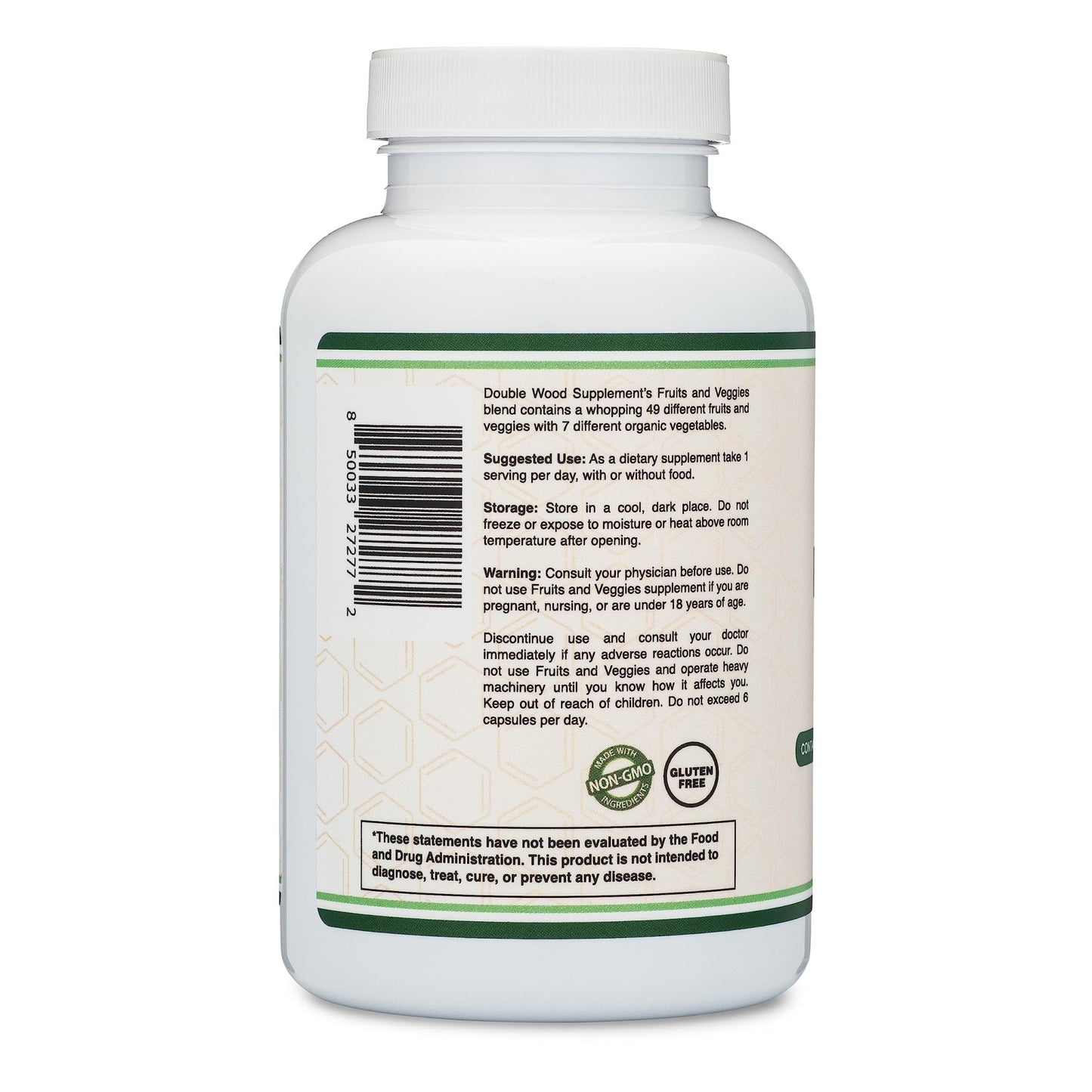 Fruits and Veggies Supplement (Daily Blend of 49 Different Fruits and Vegetables, 23 Veggies and 29 Fruits) 1,500mg Servings, 180 Capsules (No Fillers, Vegan Safe, Non-GMO) by Double Wood - dailyvitalstore