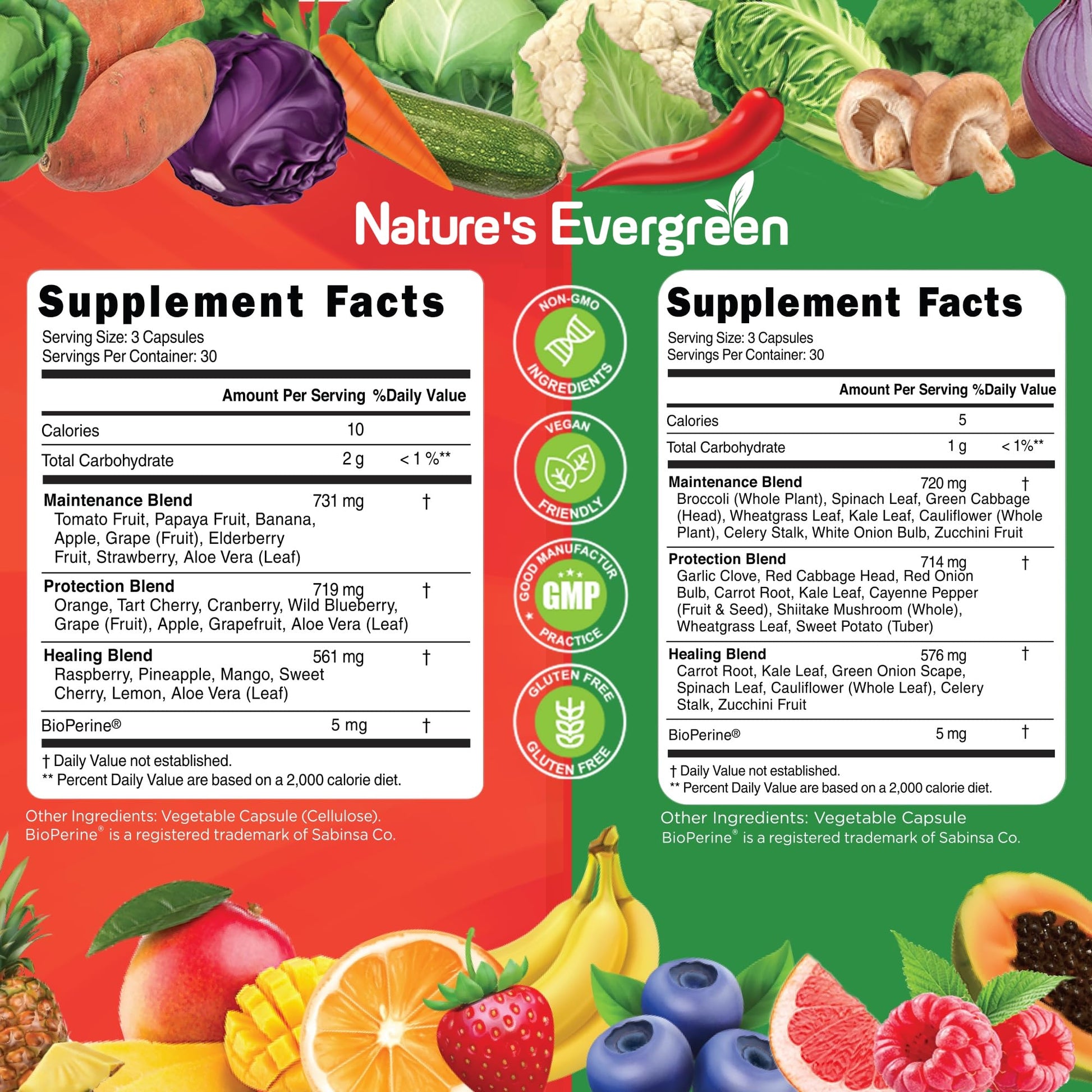 Fruits and Veggies Supplement - Nature Fruits and Vegetables Supplements - Vegan, Non GMO, Soy Free, Superfood Vitamins & Minerals Nutritional Balance - (Total 180 Capsules - Pack of 2) Made in USA - dailyvitalstore