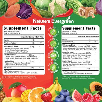 Fruits and Veggies Supplement - Nature Fruits and Vegetables Supplements - Vegan, Non GMO, Soy Free, Superfood Vitamins & Minerals Nutritional Balance - (Total 180 Capsules - Pack of 2) Made in USA - dailyvitalstore