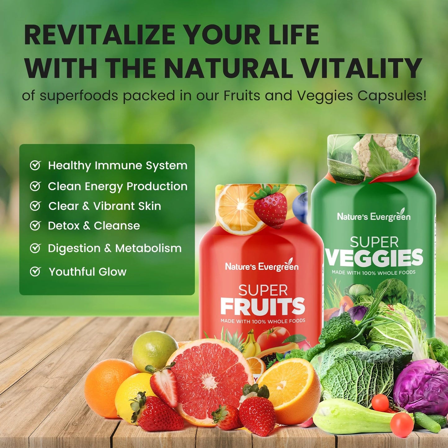 Fruits and Veggies Supplement - Nature Fruits and Vegetables Supplements - Vegan, Non GMO, Soy Free, Superfood Vitamins & Minerals Nutritional Balance - (Total 180 Capsules - Pack of 2) Made in USA - dailyvitalstore