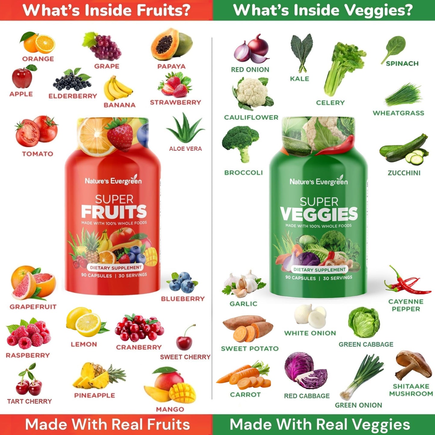 Fruits and Veggies Supplement - Nature Fruits and Vegetables Supplements - Vegan, Non GMO, Soy Free, Superfood Vitamins & Minerals Nutritional Balance - (Total 180 Capsules - Pack of 2) Made in USA - dailyvitalstore