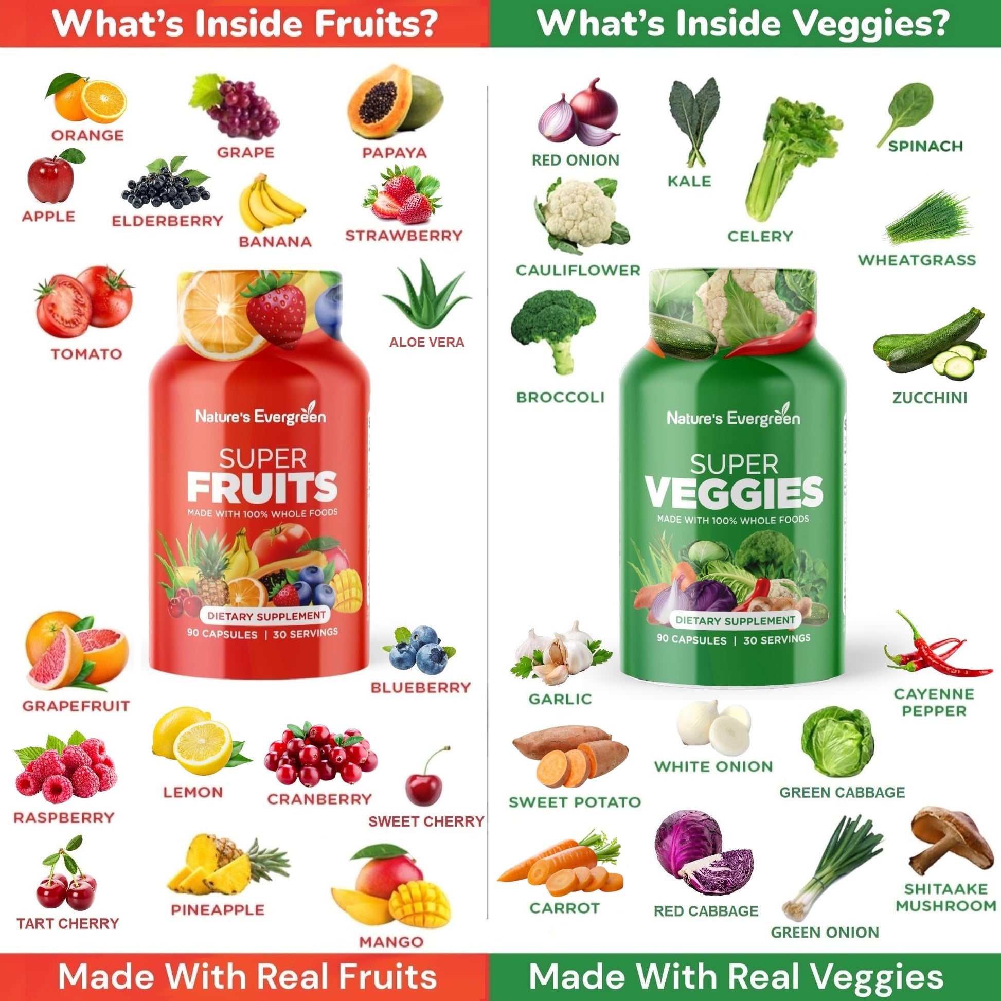 Fruits and Veggies Supplement - Nature Fruits and Vegetables Supplements - Vegan, Non GMO, Soy Free, Superfood Vitamins & Minerals Nutritional Balance - (Total 180 Capsules - Pack of 2) Made in USA - dailyvitalstore
