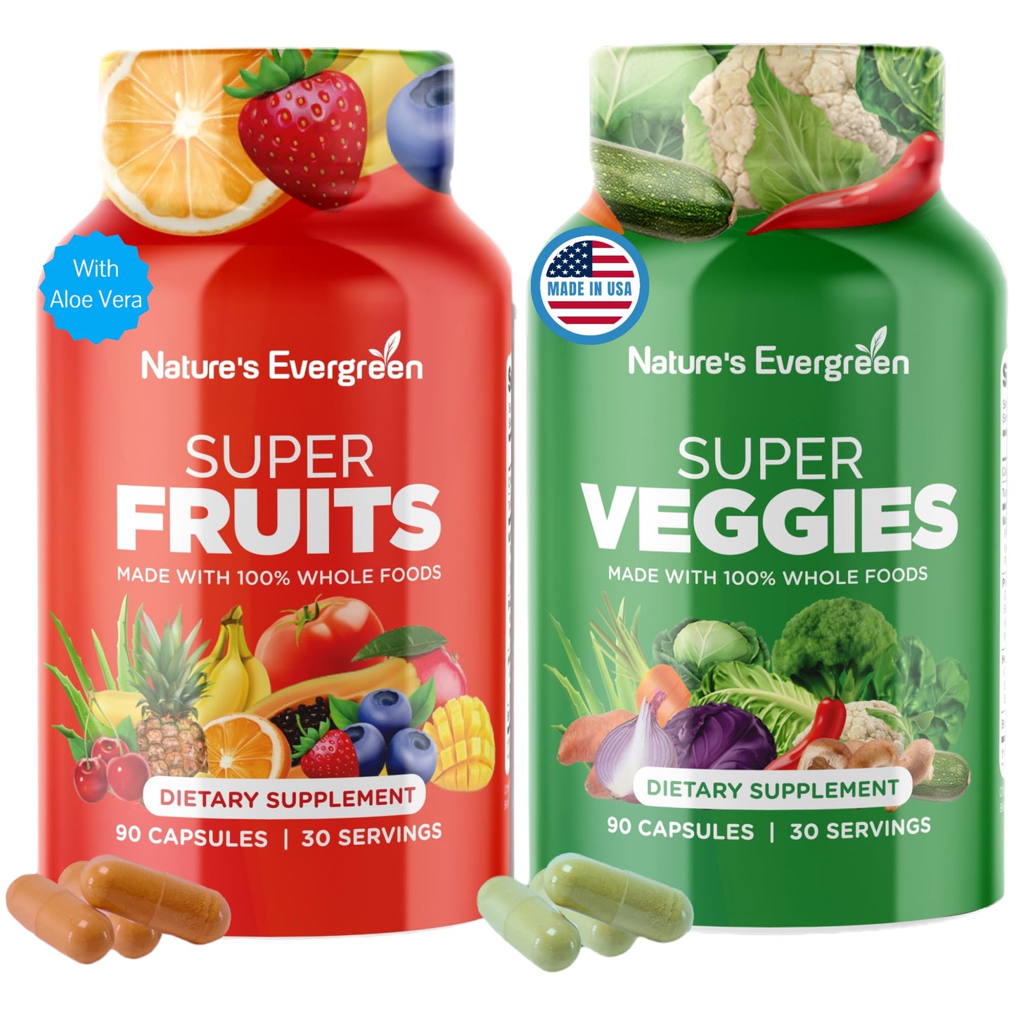 Fruits and Veggies Supplement - Nature Fruits and Vegetables Supplements - Vegan, Non GMO, Soy Free, Superfood Vitamins & Minerals Nutritional Balance - (Total 180 Capsules - Pack of 2) Made in USA - dailyvitalstore