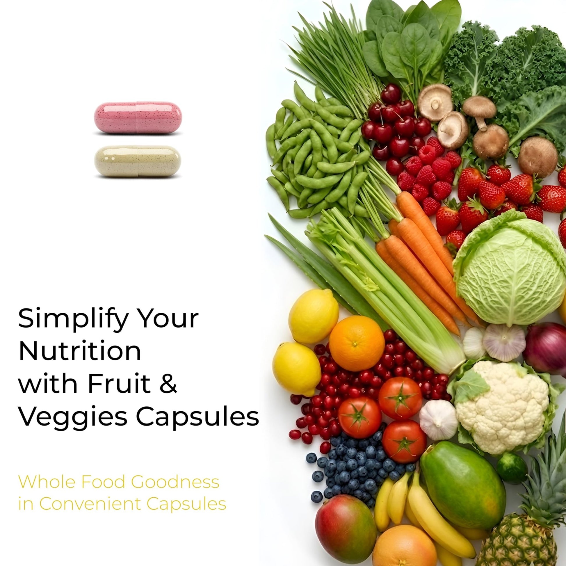 Fruits and Veggies Whole Produce Dietary Supplement with Superfood Fruits and Vegetables for Men, Women and Kids, 90 Fruit Capsules, 90 Veggie Capsules - 1 Set - dailyvitalstore