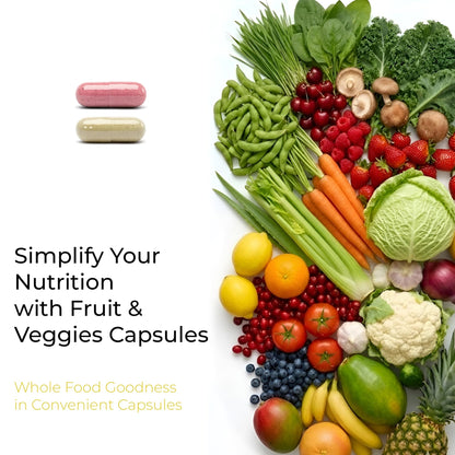 Fruits and Veggies Whole Produce Dietary Supplement with Superfood Fruits and Vegetables for Men, Women and Kids, 90 Fruit Capsules, 90 Veggie Capsules - 1 Set - dailyvitalstore
