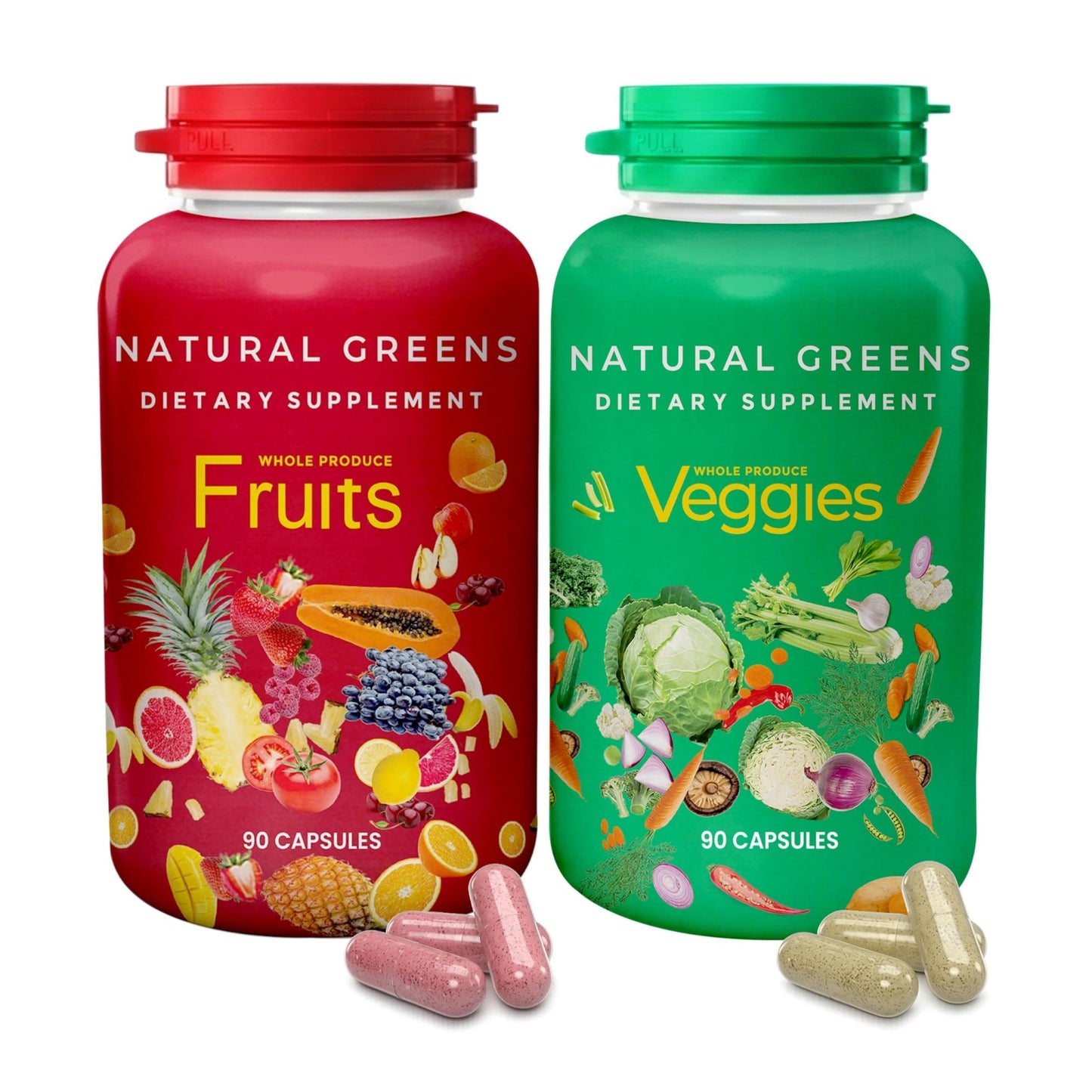 Fruits and Veggies Whole Produce Dietary Supplement with Superfood Fruits and Vegetables for Men, Women and Kids, 90 Fruit Capsules, 90 Veggie Capsules - 1 Set - dailyvitalstore