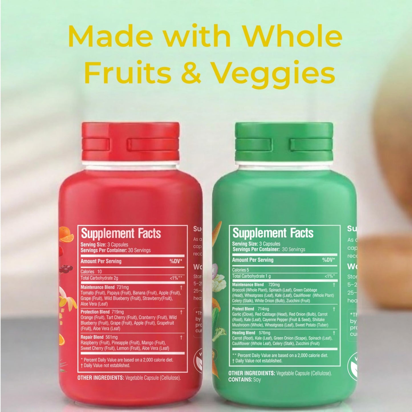 Fruits and Veggies Whole Produce Dietary Supplement with Superfood Fruits and Vegetables for Men, Women and Kids, 90 Fruit Capsules, 90 Veggie Capsules - 1 Set - dailyvitalstore