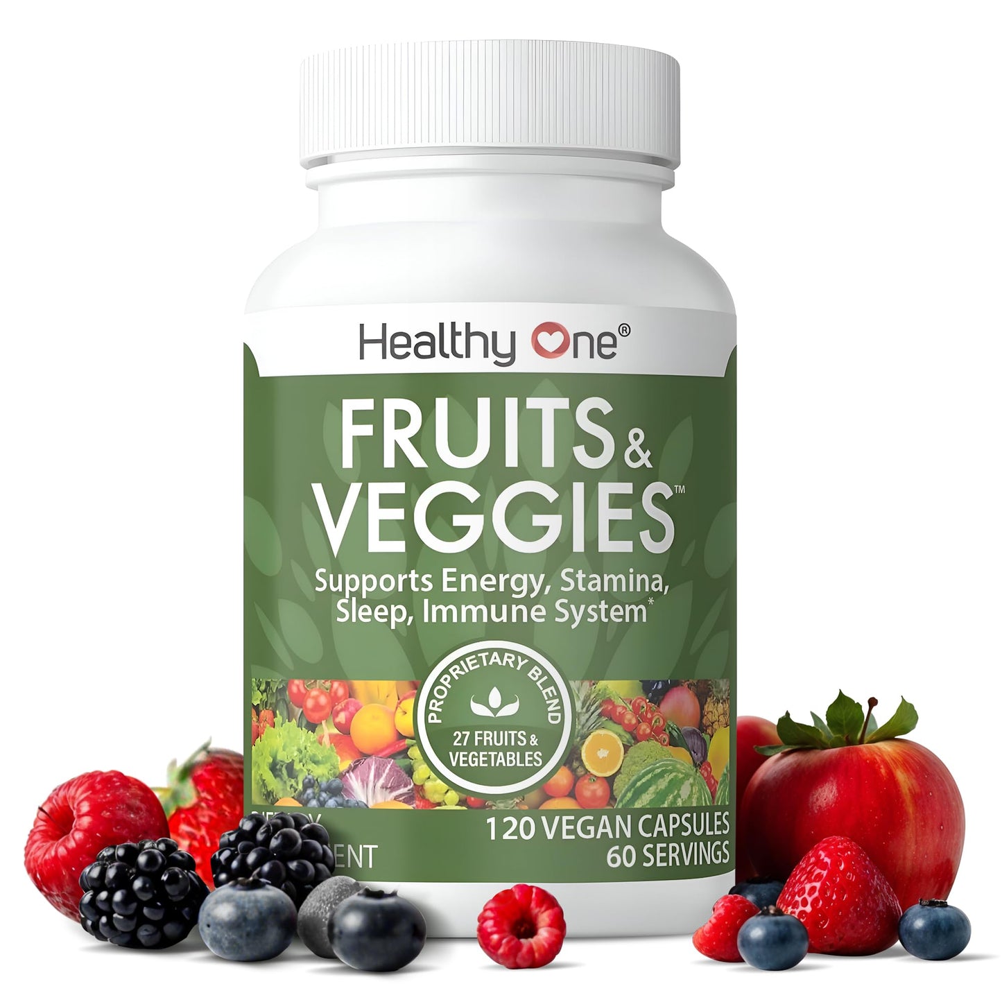 Fruits & Veggies Formula - 27 Premium Whole Foods - Organic Ingredients - Equals 3 Servings of Fruits & Vegetables - Improve Energy, Focus & Immune Function - Fiber - Antioxidants - 120ct (60 Serv) - dailyvitalstore