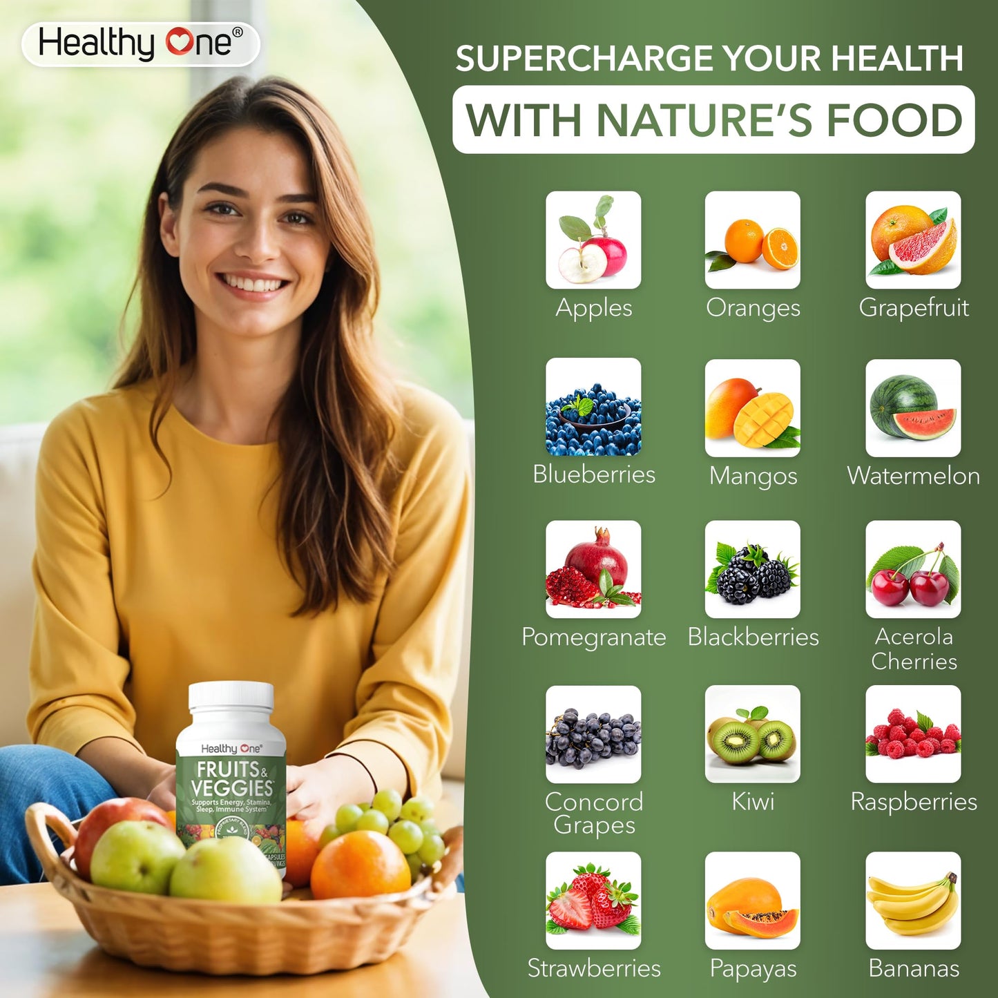 Fruits & Veggies Formula - 27 Premium Whole Foods - Organic Ingredients - Equals 3 Servings of Fruits & Vegetables - Improve Energy, Focus & Immune Function - Fiber - Antioxidants - 150ct (75 Serv) - dailyvitalstore