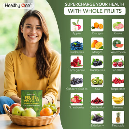 Fruits & Veggies Sugar-Free Gummies - 27 Whole Foods - Equals 3 Servings of Fruits & Vegetables - Improve Energy, Focus & Immune Function - Fiber - Antioxidants - Organic Ingredients - 28 Packets - dailyvitalstore