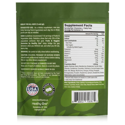 Fruits & Veggies Sugar-Free Gummies - 27 Whole Foods - Equals 3 Servings of Fruits & Vegetables - Improve Energy, Focus & Immune Function - Fiber - Antioxidants - Organic Ingredients - 28 Packets - dailyvitalstore