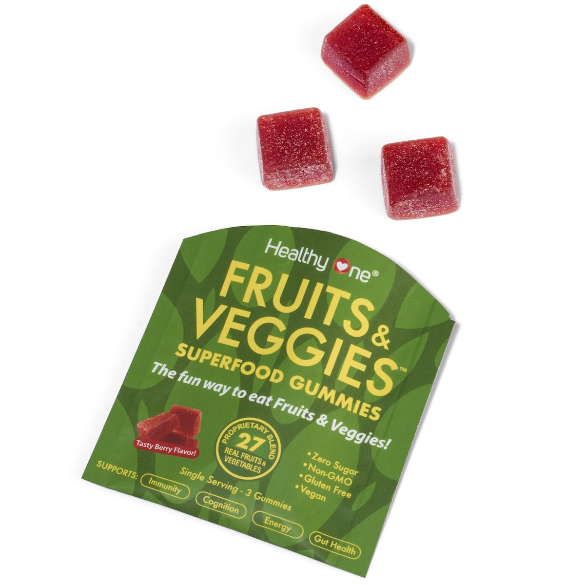 Fruits & Veggies Sugar-Free Gummies - 27 Whole Foods - Equals 3 Servings of Fruits & Vegetables - Improve Energy, Focus & Immune Function - Fiber - Antioxidants - Organic Ingredients - 14 Packets - dailyvitalstore