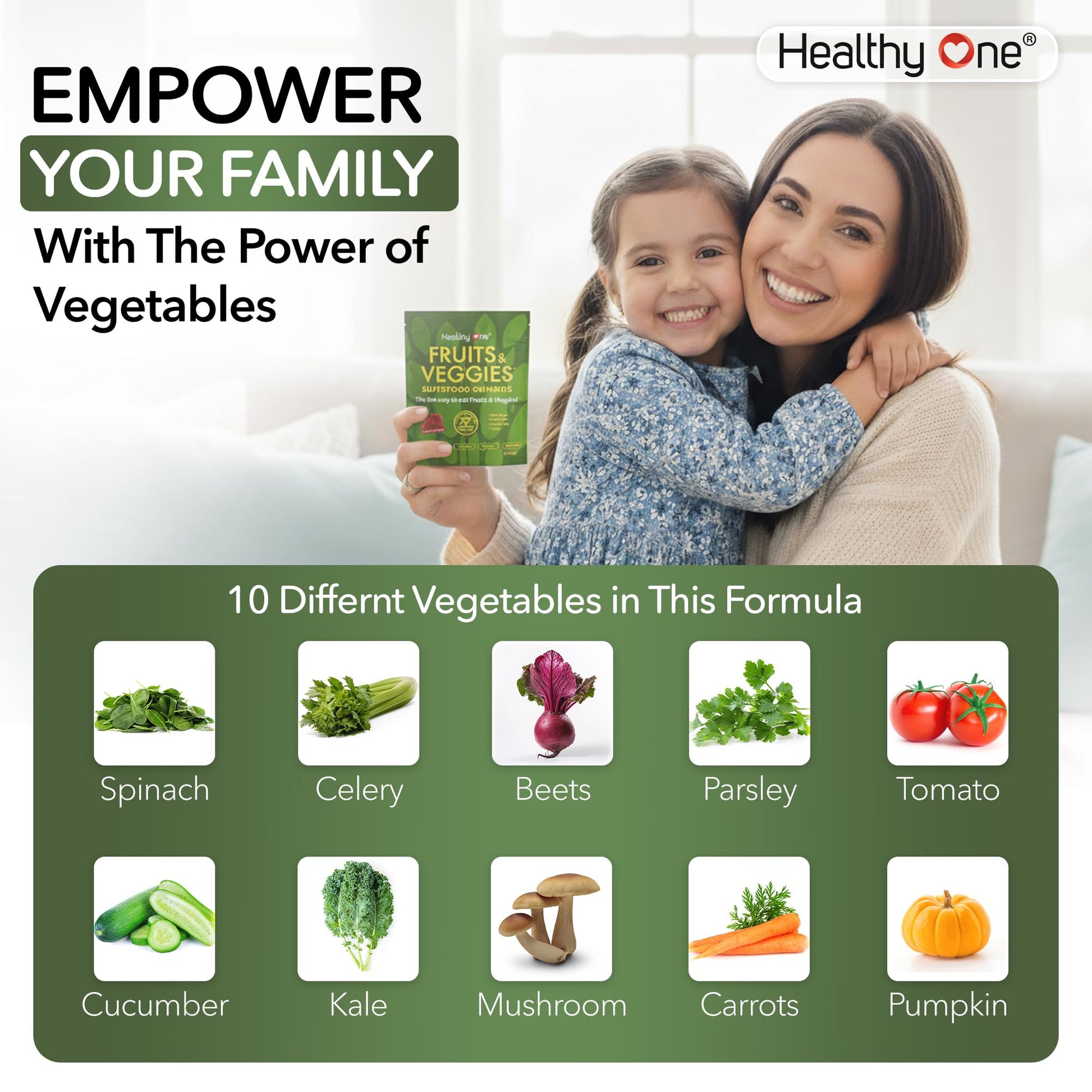 Fruits & Veggies Sugar-Free Gummies - 27 Whole Foods - Equals 3 Servings of Fruits & Vegetables - Improve Energy, Focus & Immune Function - Fiber - Antioxidants - Organic Ingredients - 14 Packets - dailyvitalstore