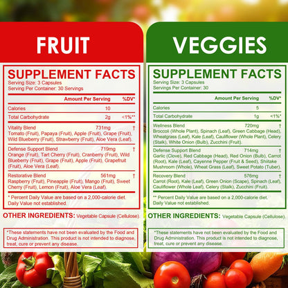 Fruits & Veggies Supplements - 2 Bottles 180 Total Vegetarian Capsules | BalanceNatural Vitamins Supplement Dietary Nutritional Balance,Lngredients Blended Vitamin & Mineral Whole Food Supplement - dailyvitalstore