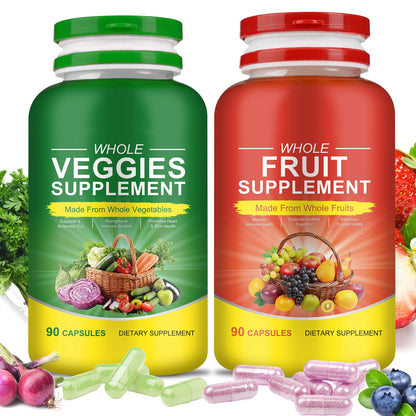 Fruits & Veggies Supplements - 2 Bottles 180 Total Vegetarian Capsules | BalanceNatural Vitamins Supplement Dietary Nutritional Balance,Lngredients Blended Vitamin & Mineral Whole Food Supplement - dailyvitalstore