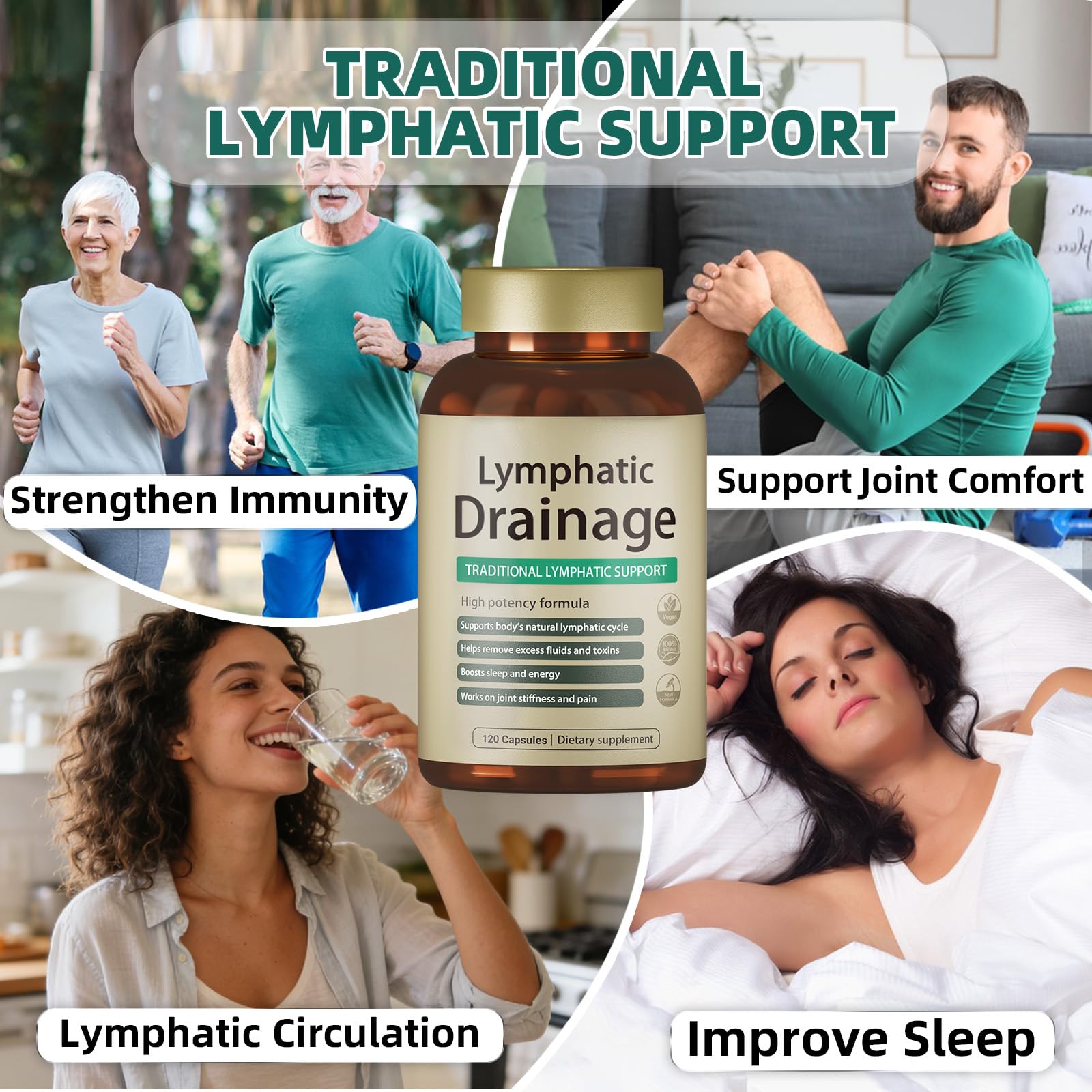 FRZVEO Lymphatic Drainage Capsules, 120 Capsules New Maximum Potency Formula 2 Month Supply with Dandelion Extract, Cleavers Extract - Supports Cellulite Reduction, Lymphatic Drainage & Immune Health - dailyvitalstore