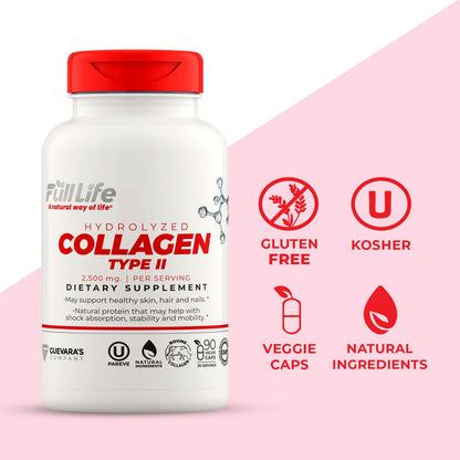 Full Life Hydrolyzed Collagen Supplements - Bovine Collagen Pills for Women and Men - Kosher Collagen Capsules, Gluten-Free - 90 Veggie Capsules 2,500mg - dailyvitalstore