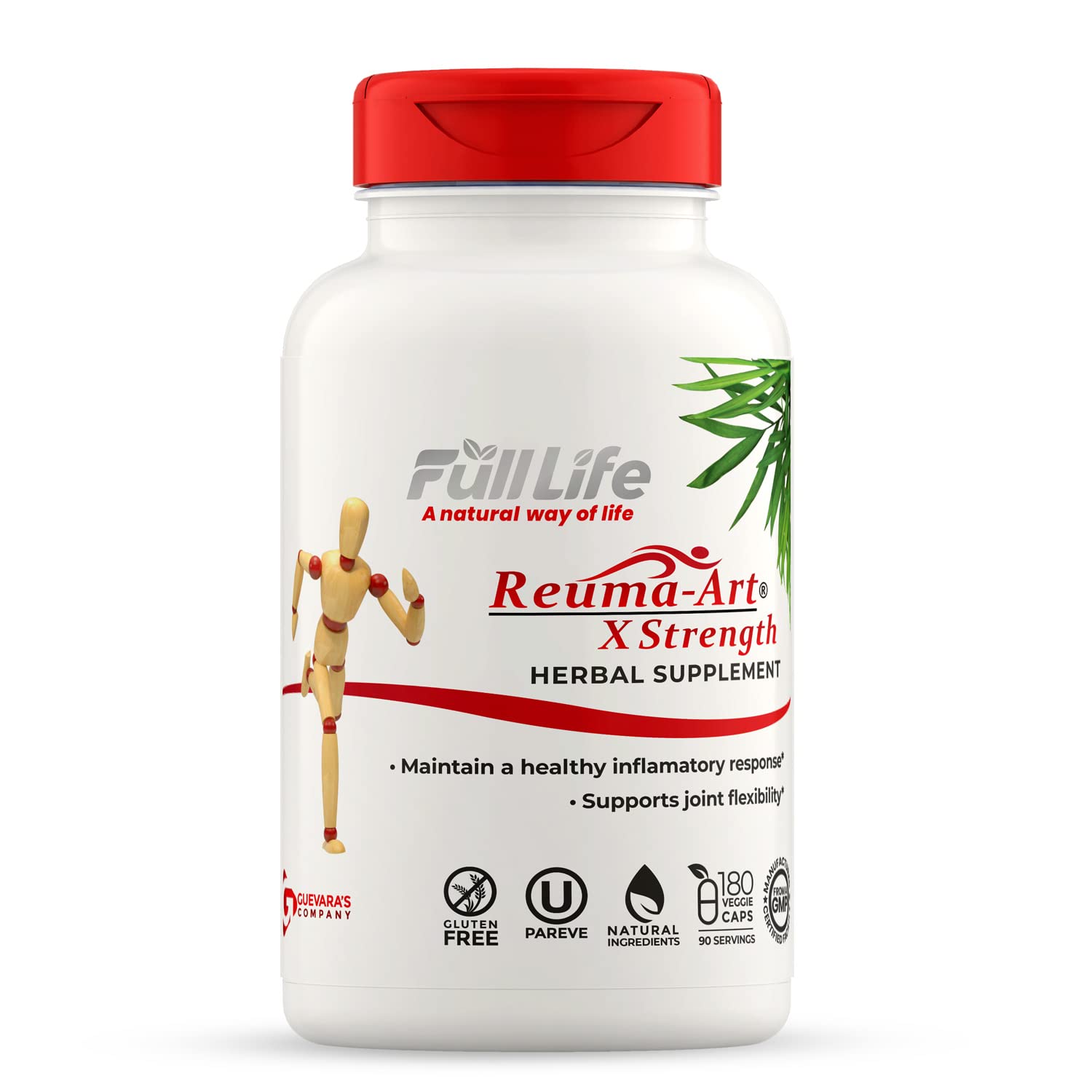 Full Life Reuma-Art X Strength – 400 mg Herbal Supplements - Supports Joint Flexibility – 180 Veggie Capsules - dailyvitalstore