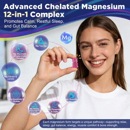 Full Spectrum Magnesium Glycinate Complex 21 in 1 Gummies for Deep Calm Sleep, 12 Forms Magnesium Citrate Malate Taurate Orotate for Women Men + Probiotics w/Ashwagandha, L-Theanine, GABA, 120Cts - dailyvitalstore
