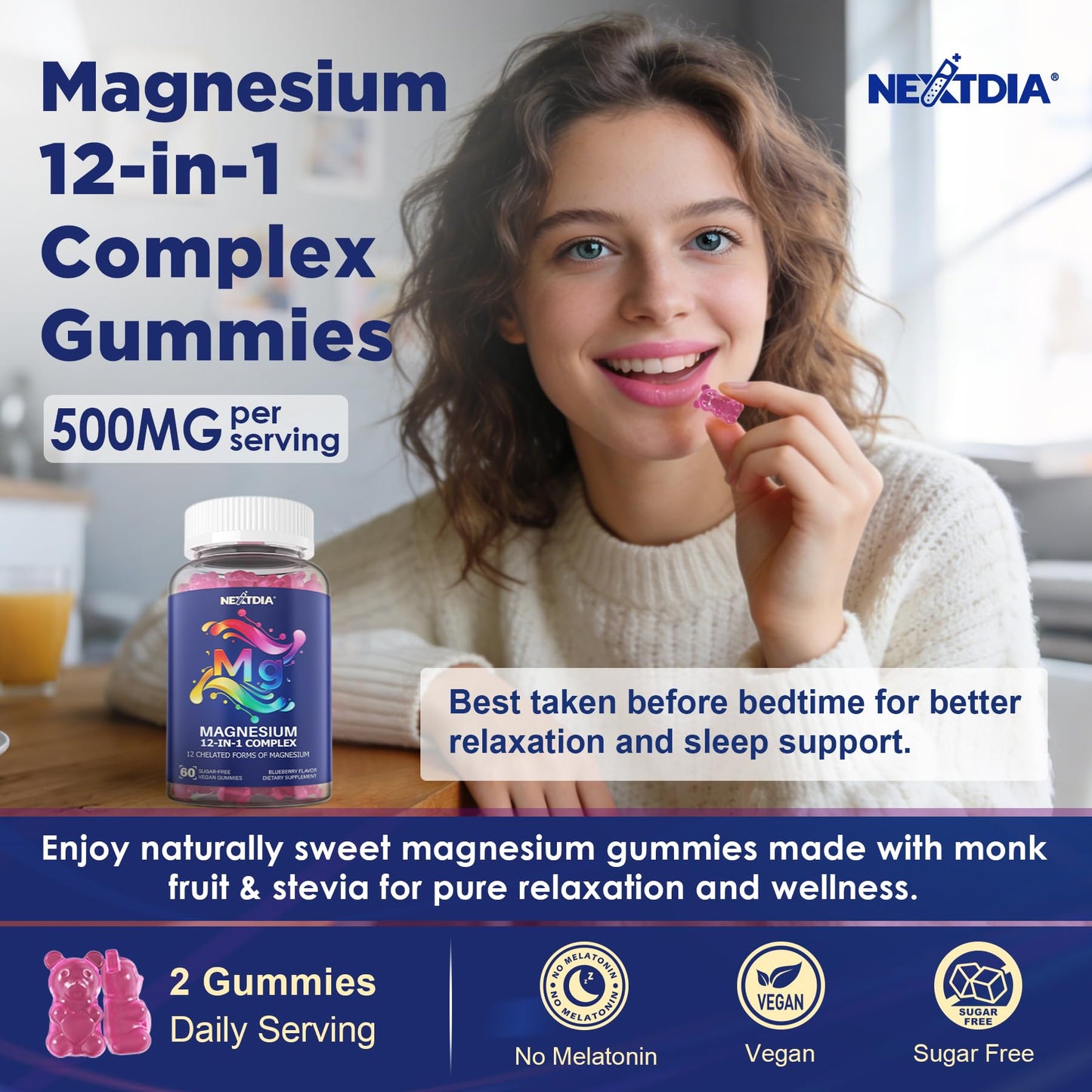 Full Spectrum Magnesium Glycinate Complex 21 in 1 Gummies for Deep Calm Sleep, 12 Forms Magnesium Citrate Malate Taurate Orotate for Women Men + Probiotics w/Ashwagandha, L-Theanine, GABA, 120Cts - dailyvitalstore