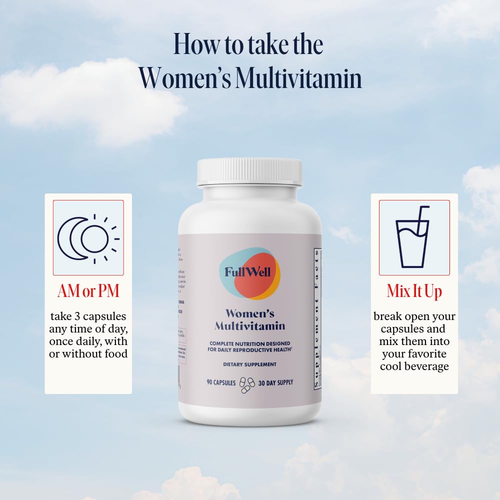 FullWell Women's Multivitamin - Daily Multivitamin for Reproductive Health - Supports Future Fertility, Hormone Balance & Overall Wellness - Antioxidant Blend - CoQ10 & PQQ - 90 Count (30 Servings) - dailyvitalstore