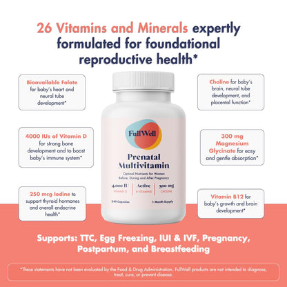 FullWell Women's Prenatal Multivitamin - Healthy Pregnancy Support - Contains Choline & Folate - Supports Fetal Growth - dailyvitalstore