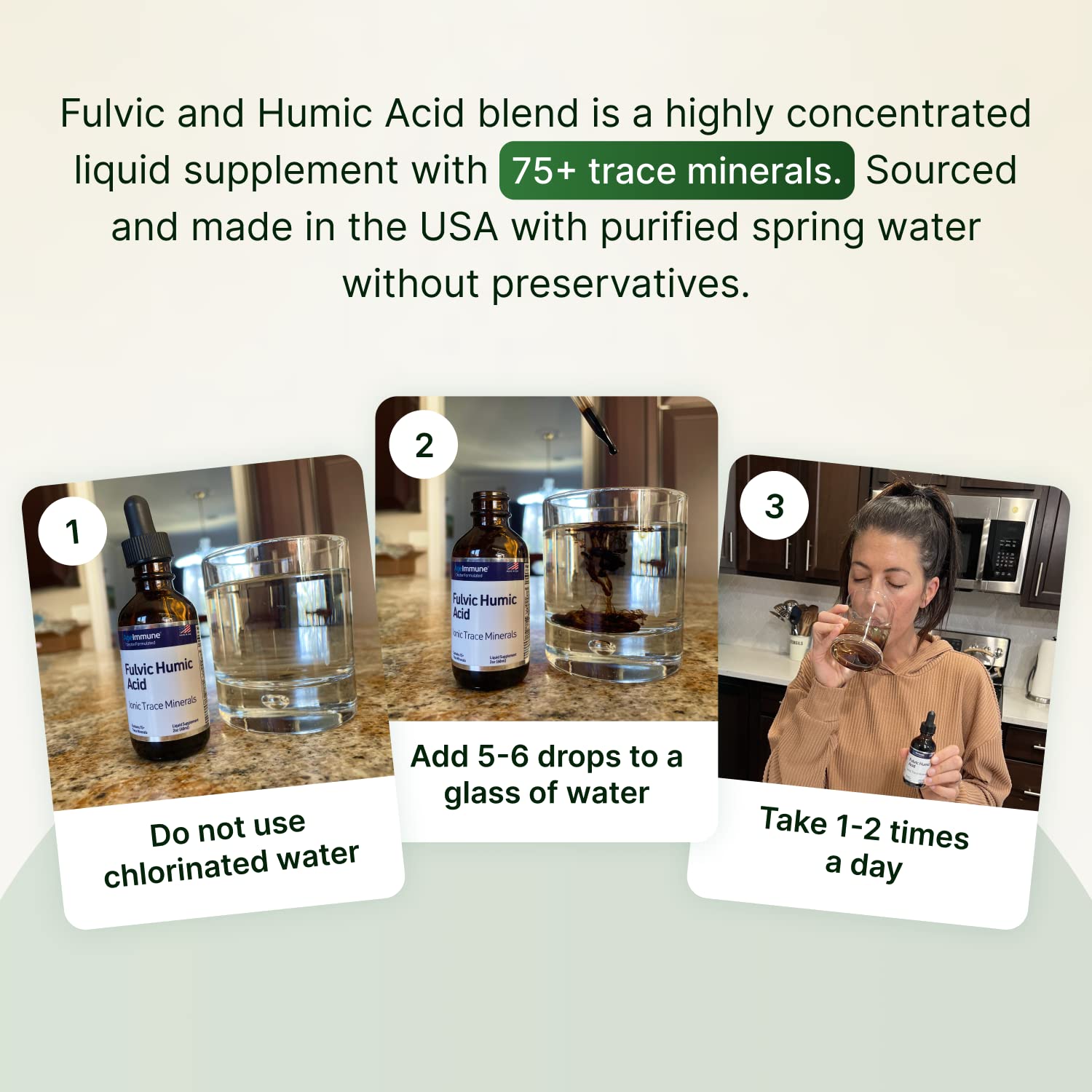 Fulvic Humic Acid 75 + Trace Minerals Liquid Supplement - Plant Derived in USA - Fulvic Acid Minerals Concentrate for Energy, Gut Health and Hydration - dailyvitalstore