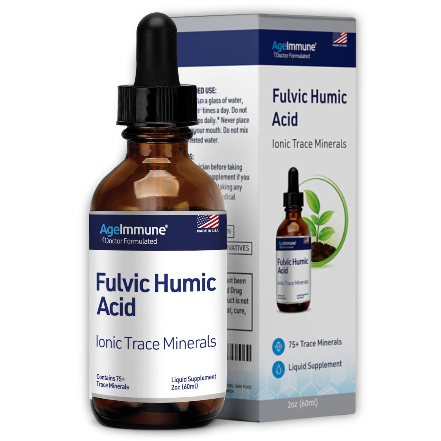 Fulvic Humic Acid 75 + Trace Minerals Liquid Supplement - Plant Derived in USA - Fulvic Acid Minerals Concentrate for Energy, Gut Health and Hydration - dailyvitalstore