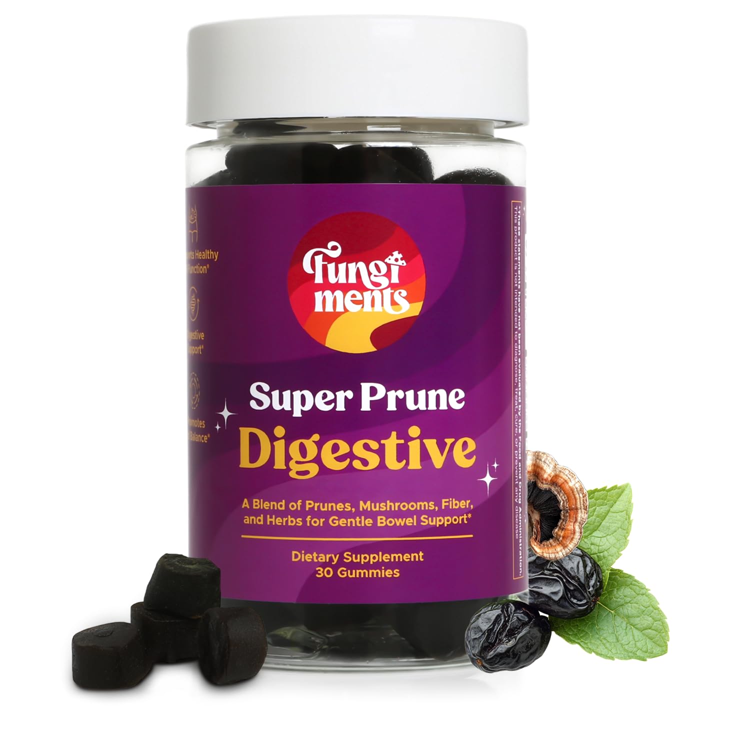 Fungiments Super Prune - Mushroom Supplement - Turkey Tail Mushrooms, Fiber, Rhubarb, Prunes, Ginger, Chamomile - Debloating, Constipation Relief - dailyvitalstore