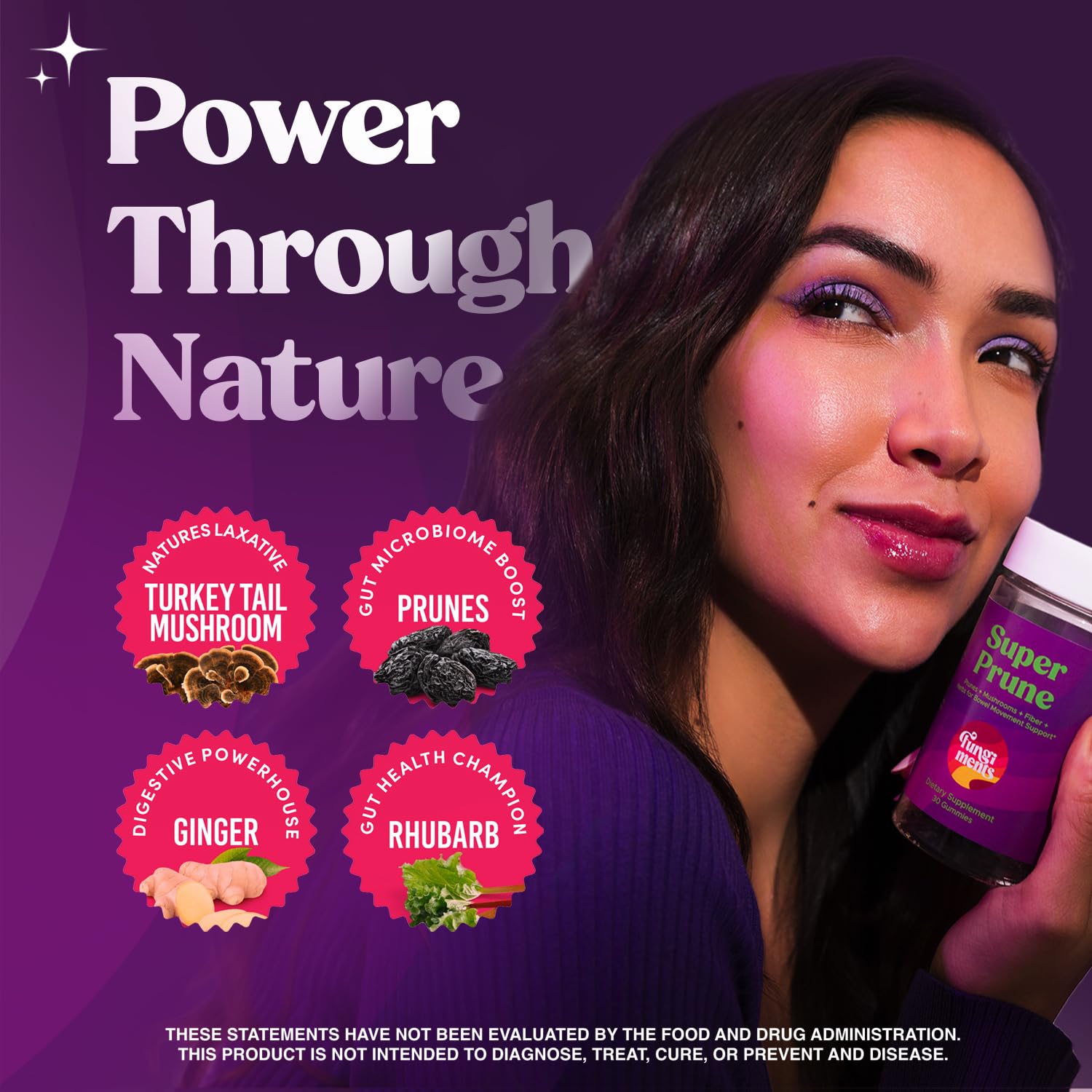 Fungiments Super Prune - Mushroom Supplement - Turkey Tail Mushrooms, Fiber, Rhubarb, Prunes, Ginger, Chamomile - Debloating, Constipation Relief - dailyvitalstore
