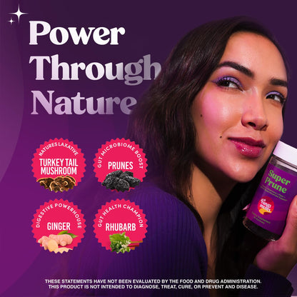 Fungiments Super Prune - Mushroom Supplement - Turkey Tail Mushrooms, Fiber, Rhubarb, Prunes, Ginger, Chamomile - Debloating, Constipation Relief - dailyvitalstore