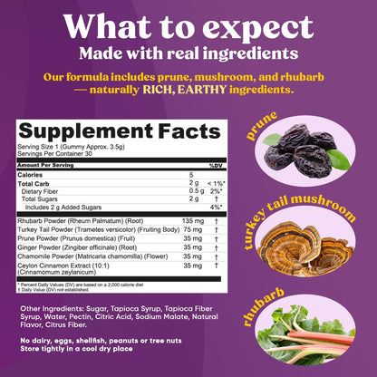 Fungiments Super Prune - Mushroom Supplement - Turkey Tail Mushrooms, Fiber, Rhubarb, Prunes, Ginger, Chamomile - Debloating, Constipation Relief - dailyvitalstore