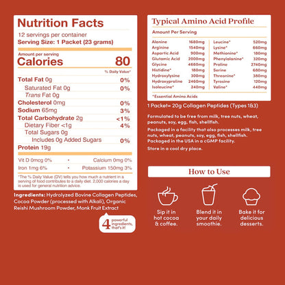 Further Food Chocolate Collagen Peptides Powder with Reishi Mushroom - 100% Grass-Fed, Hydrolyzed Type 1 & 3, 20g of Collagen per Serving, Supports Skin, Hair, Nails & Joints, Stick Packs, 9.74 Oz - dailyvitalstore