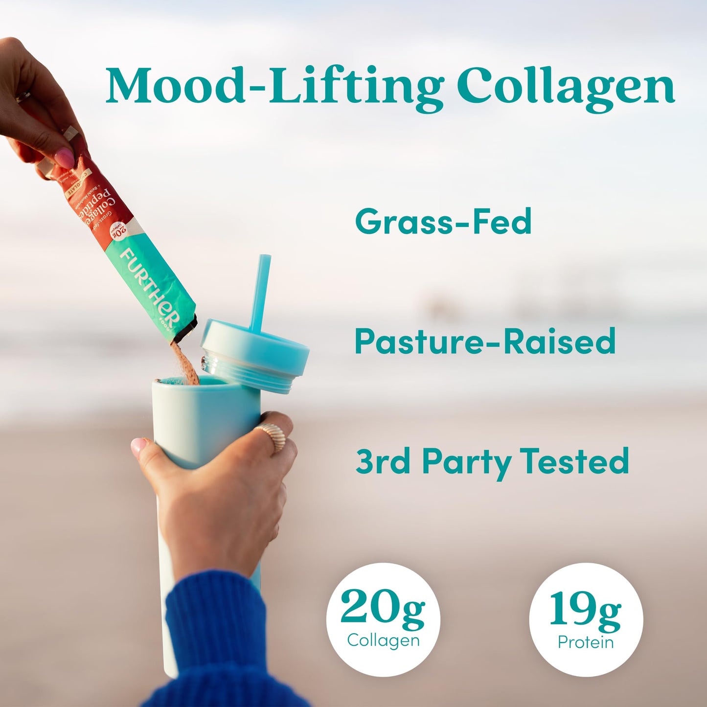 Further Food Chocolate Collagen Peptides Powder with Reishi Mushroom - 100% Grass-Fed, Hydrolyzed Type 1 & 3, 20g of Collagen per Serving, Supports Skin, Hair, Nails & Joints, Stick Packs, 9.74 Oz - dailyvitalstore